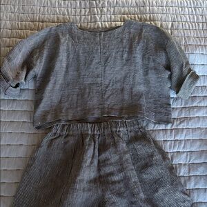 Relaxed Two-Piece Striped Linen Set in Black & White